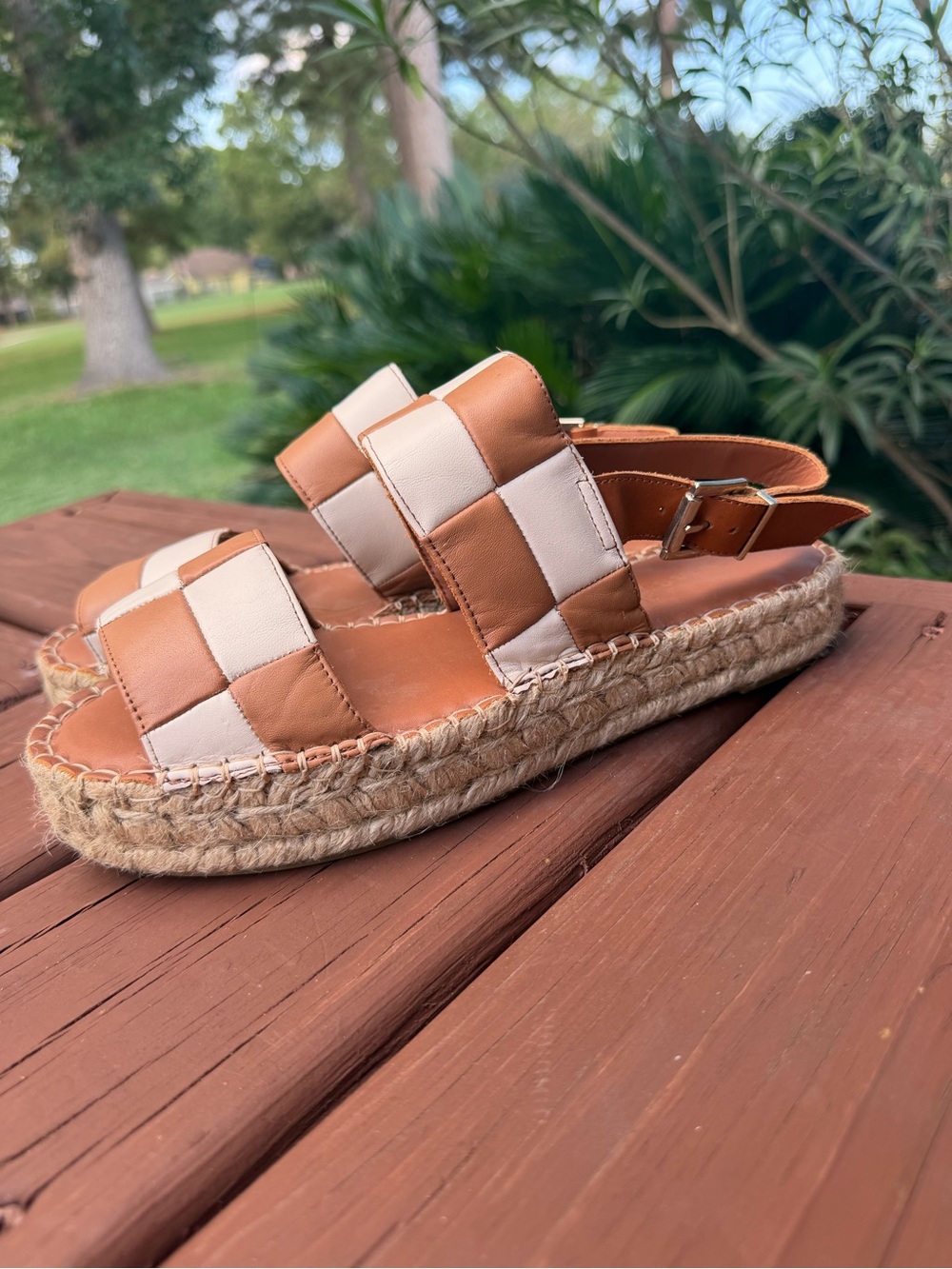 ALOHAS Scacchi Leather Platform Sandals Camel Ivory US 10 $178 - Picture 4 of 8